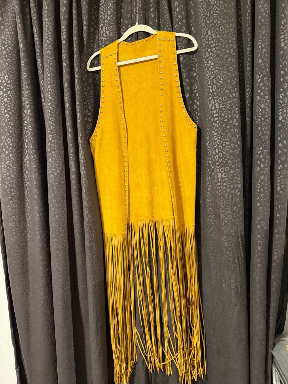 Fringed Sleeveless Asymmetrical Dress Vest in Mustard
